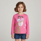 Girls Pink Logo Sequin Long Sleeve Top, 1, hi-res