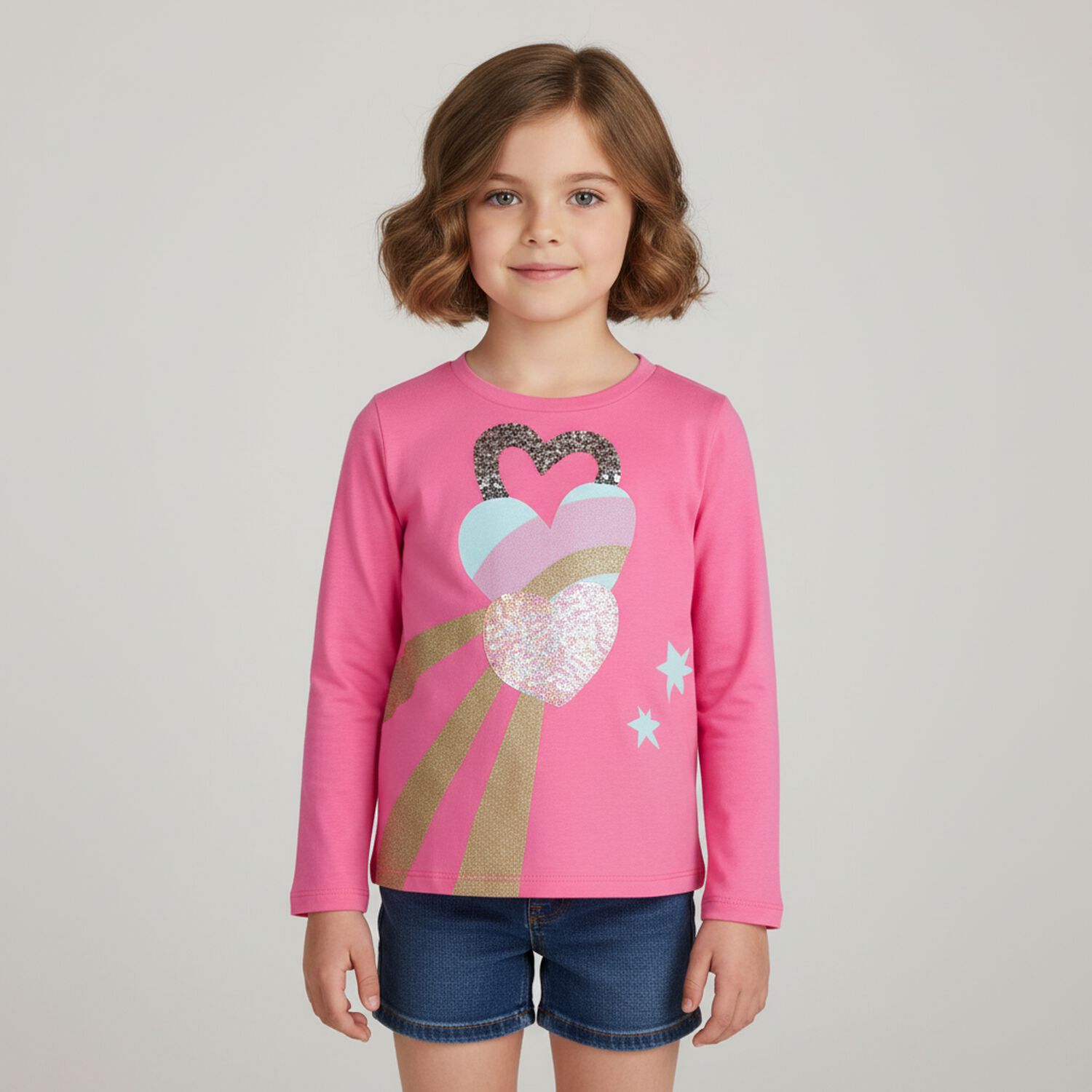 Girls Pink Logo Sequin Long Sleeve Top, 1, hi-res image number null