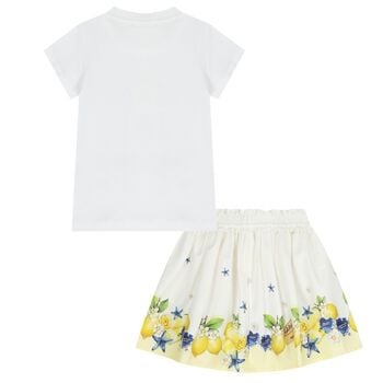 Girls White & Ivory Lemon Skirt Set 