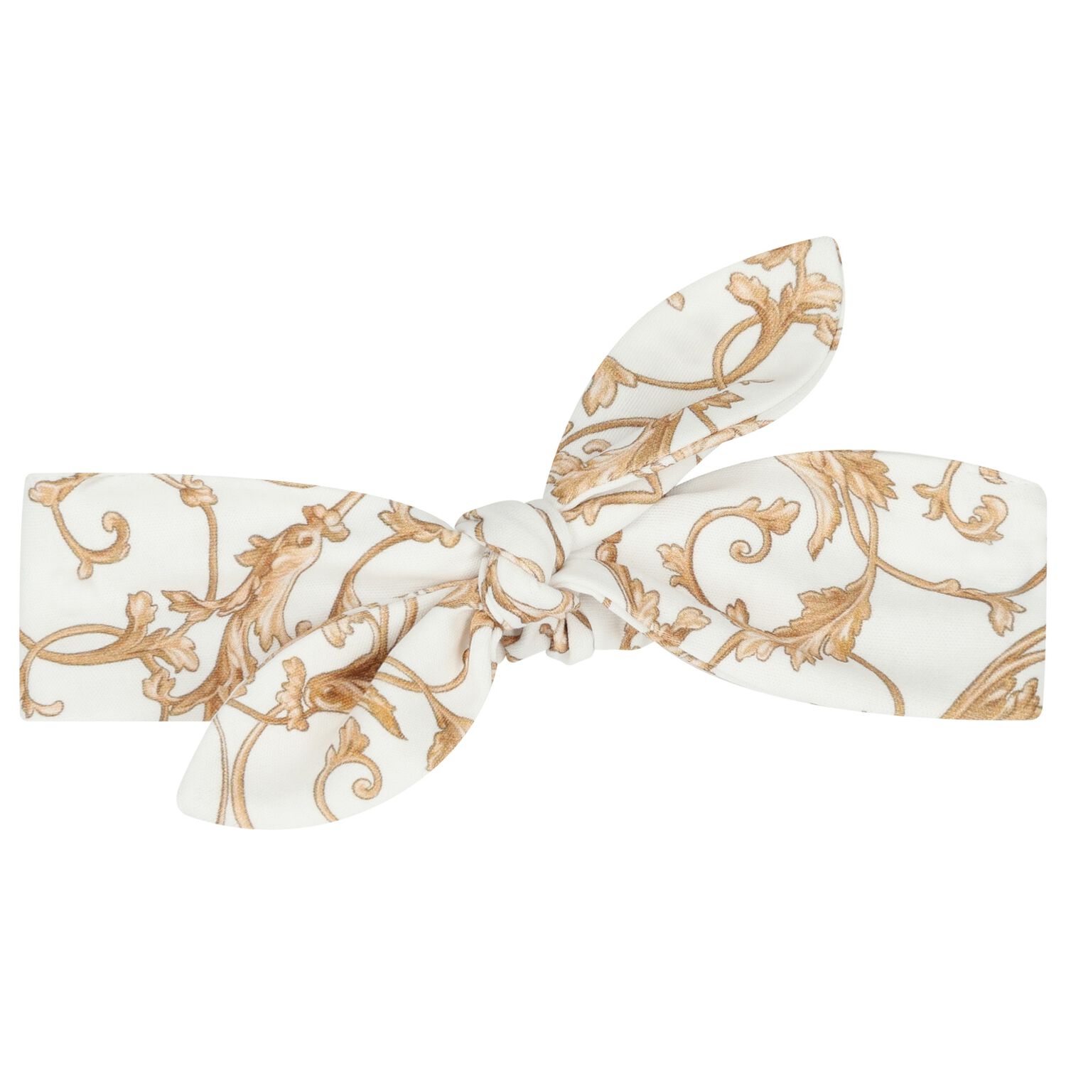 Baby Girls White & Gold Bow Headband  , 1, hi-res