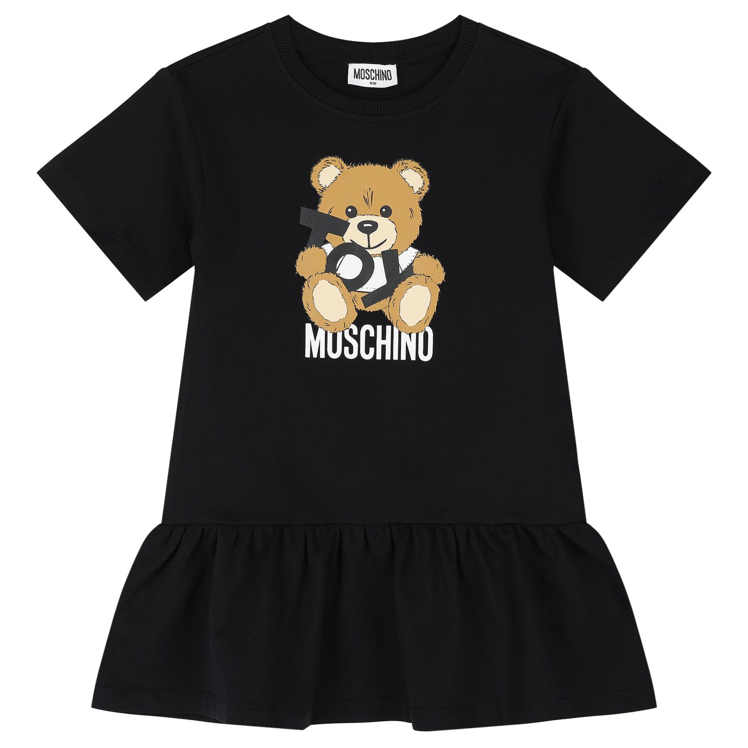 Girls Black Teddy Bear Logo Dress, 6, hi-res
