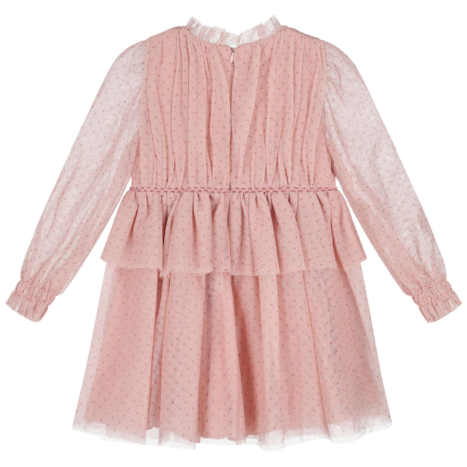 Girls Pink Dotted & Sparkle Tulle Dress, 1, hi-res