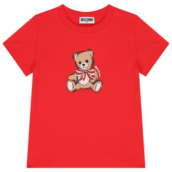 Girls Red Teddy Bear Logo T-Shirt