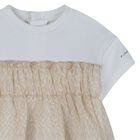 Younger Girls White & Beige Logo Dress, 1, hi-res
