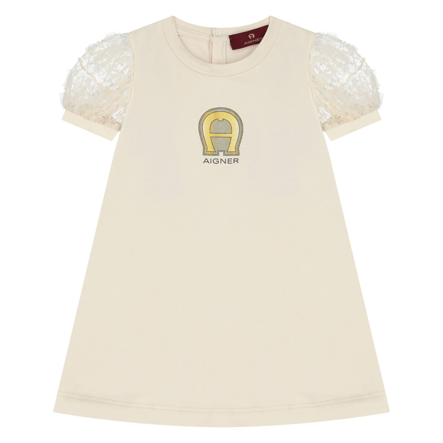 Younger Girls Beige Logo Dress, 1, hi-res