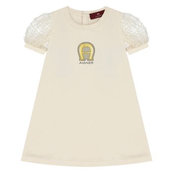 Younger Girls Beige Logo Dress