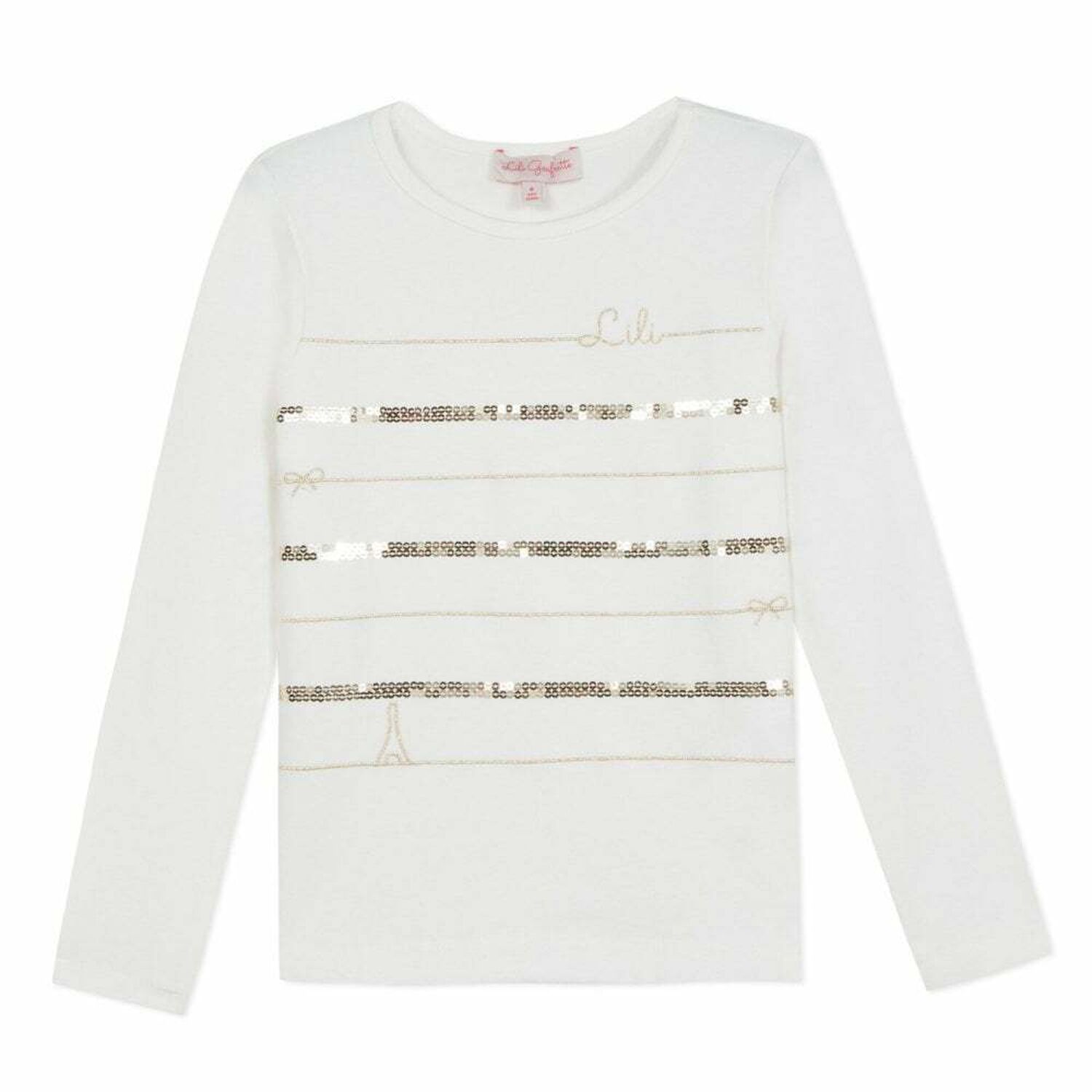 Girls Ivory & Gold Cotton Top, 1, hi-res