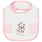 Baby Girls White & Pink Teddy Bear Logo Bib, 3, hi-res