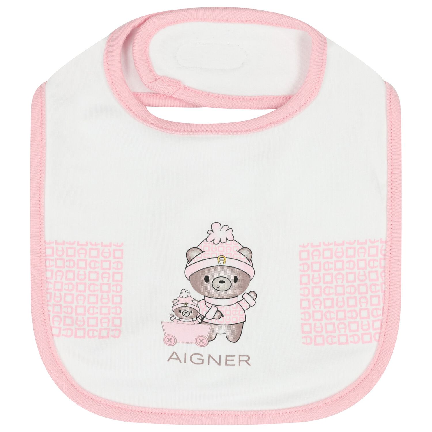 Baby Girls White & Pink Teddy Bear Logo Bib, 3, hi-res