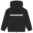 Black Logo Oversized Hooded Zip Up Top, 1, hi-res