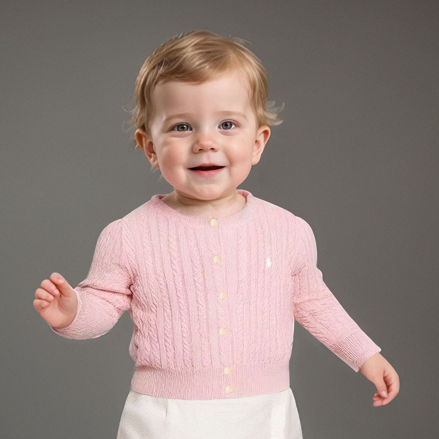 Baby Girls Pink Logo Cable Knit Cardigan, 1, hi-res