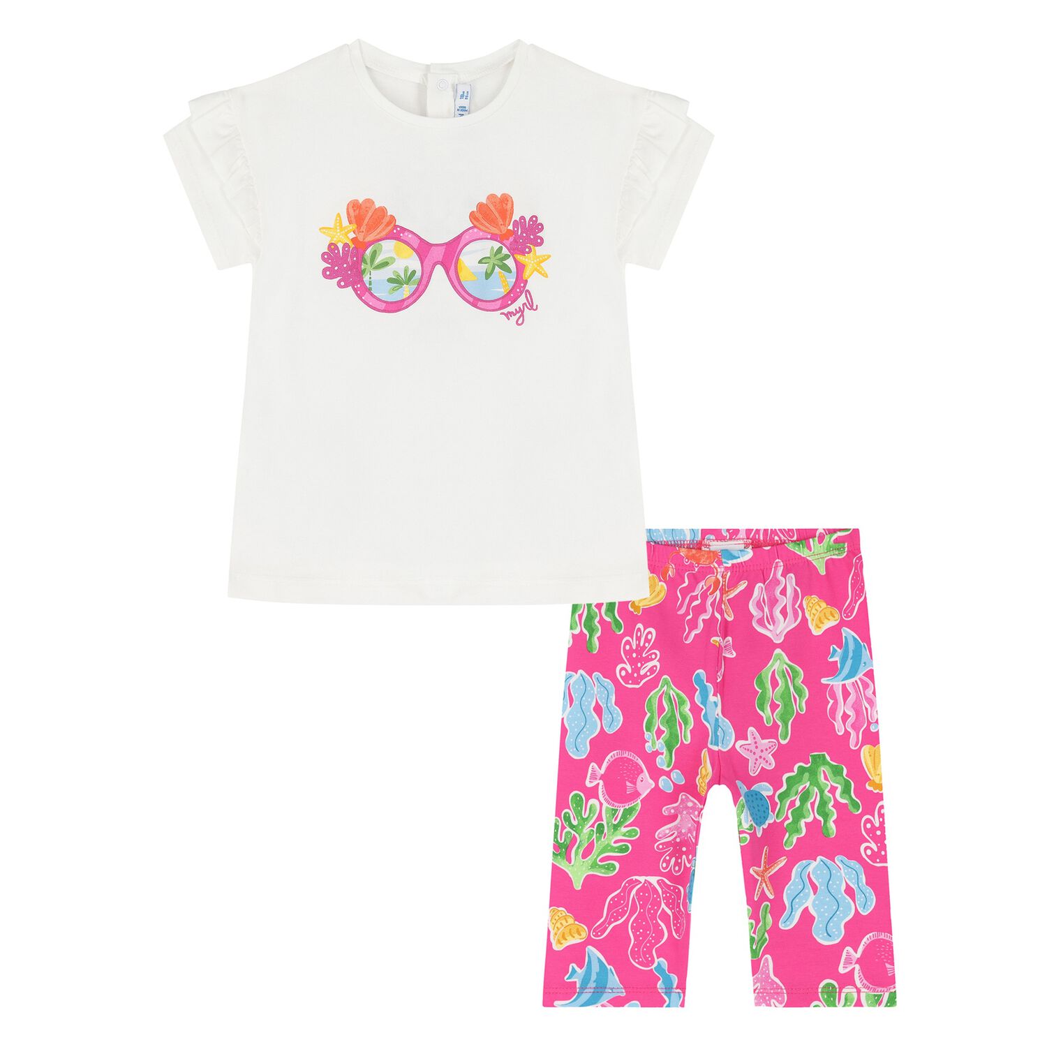 Younger Girls White & Pink  Floral Leggings Set, 1, hi-res image number null