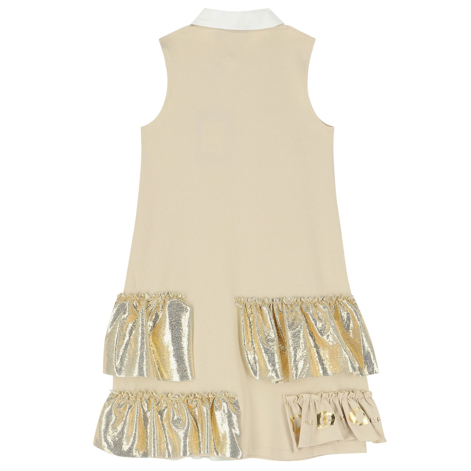 Girls Beige & Gold Logo Dress, 2, hi-res