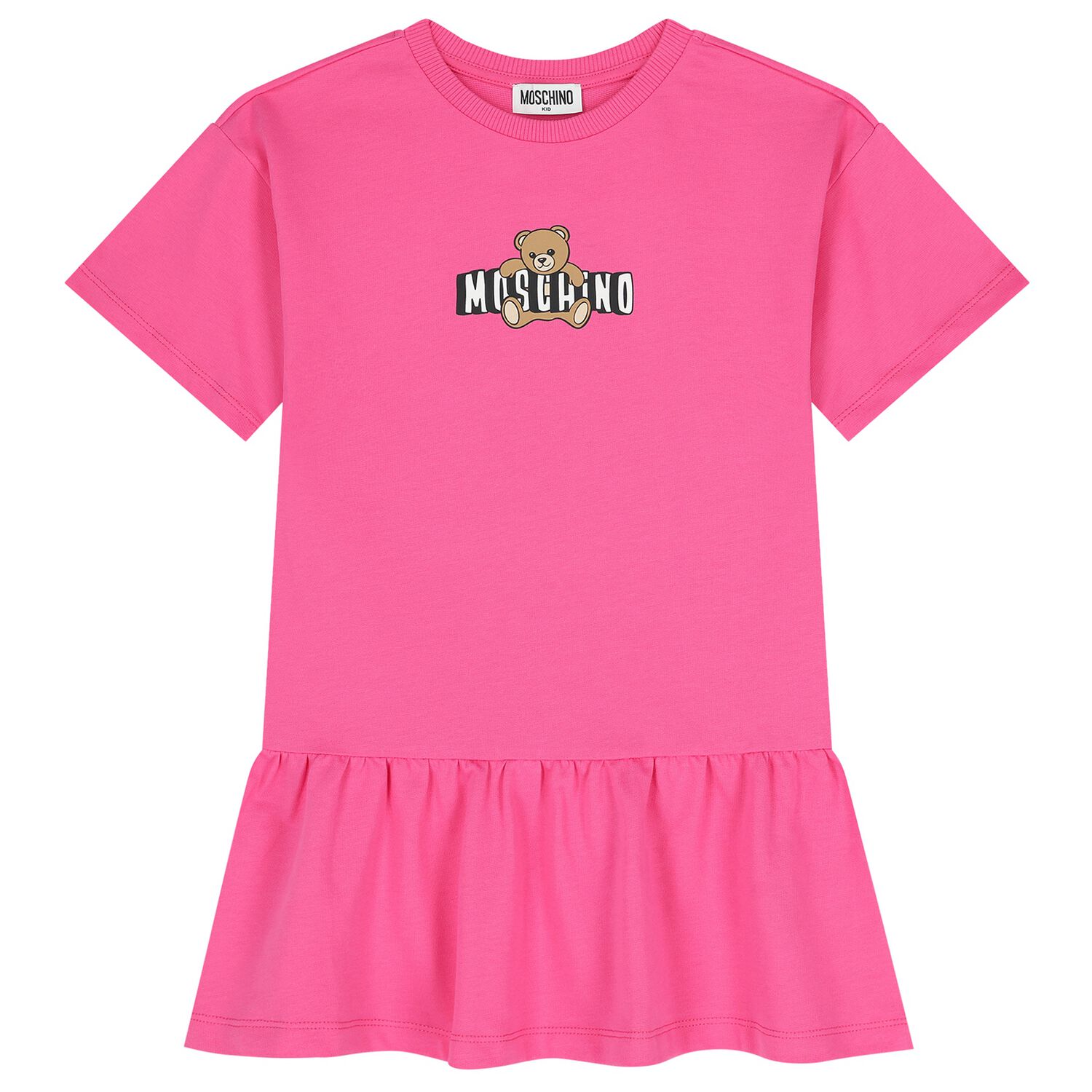 Girls Pink Teddy Bear Logo Dress, 5, hi-res