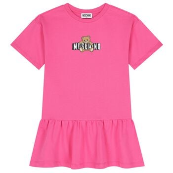 Girls Pink Teddy Bear Logo Dress