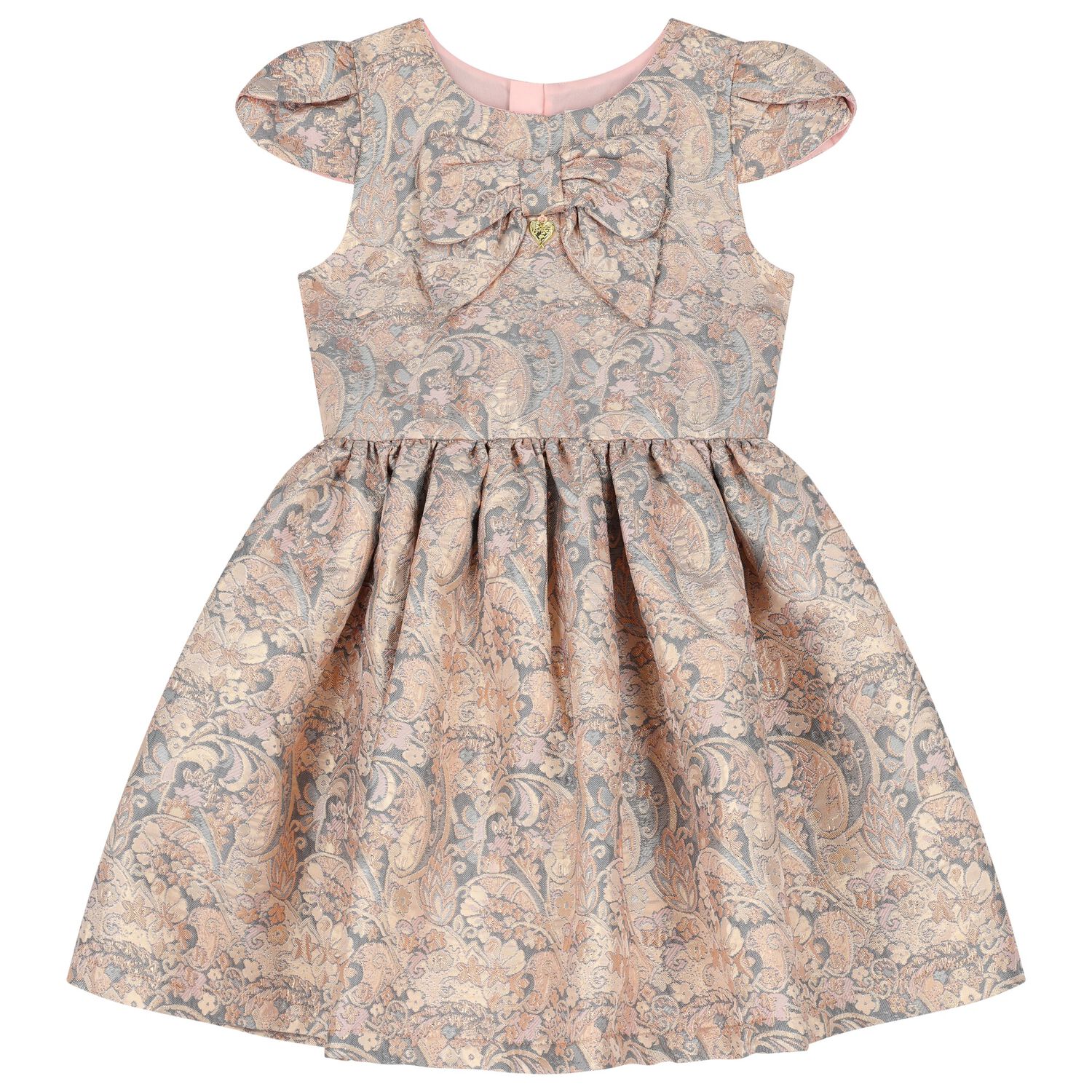 Girls Gold & Grey Jacquard Dress, 1, hi-res