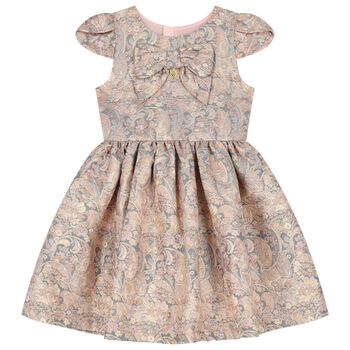 Girls Gold & Grey Jacquard Dress