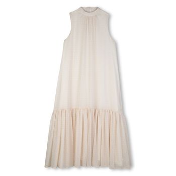 Girls Beige Logo Sleeveless Dress