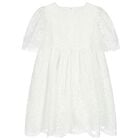 Girls White Chiffon Bow Lace Dress, 1, hi-res