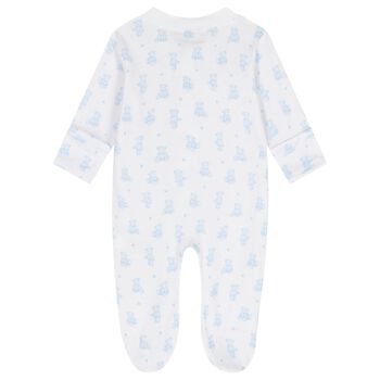 Baby Boys White & Blue Teddy Bear Time Babygrow