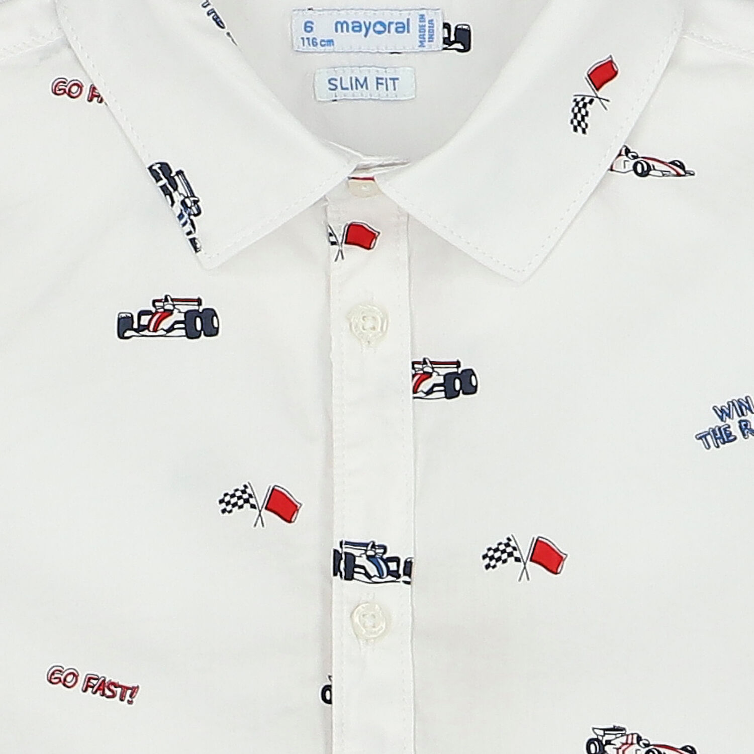 Boys White Race Car Shirt, 1, hi-res