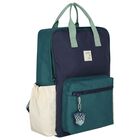 Navy Blue, Green & Ivory Logo Backpack ( 36CM ), 1, hi-res