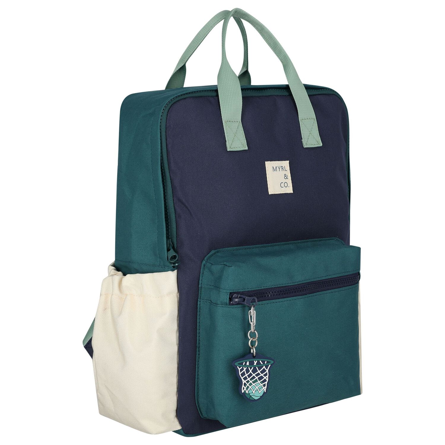 Navy Blue, Green & Ivory Logo Backpack ( 36CM ), 1, hi-res