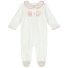 Baby Girls White & Pink Bow Babygrow, 1, hi-res