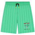 Boys Green Striped Swim Shorts, 1, hi-res