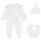 Baby Girls White & Pink Bow Babygrow Set, 1, hi-res