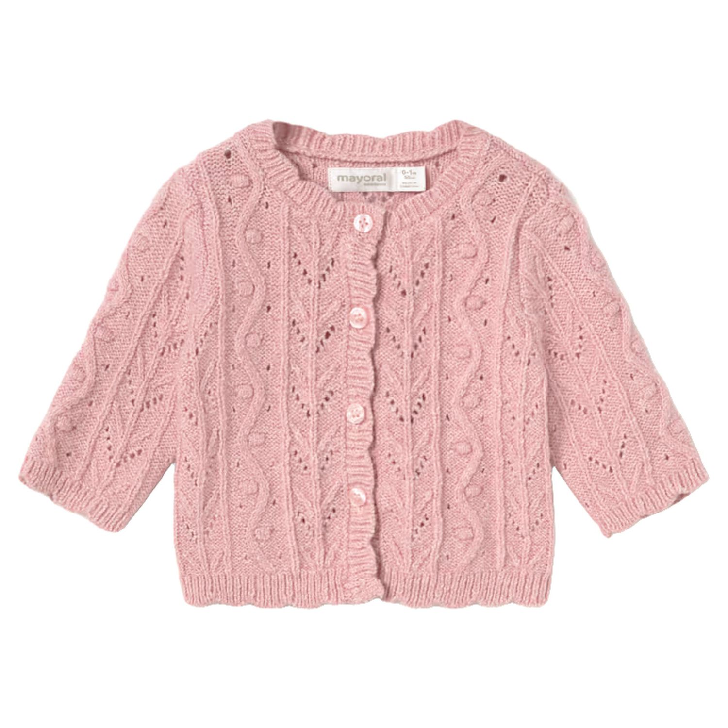 Baby Girls Pink Knitted Cardigan, 1, hi-res