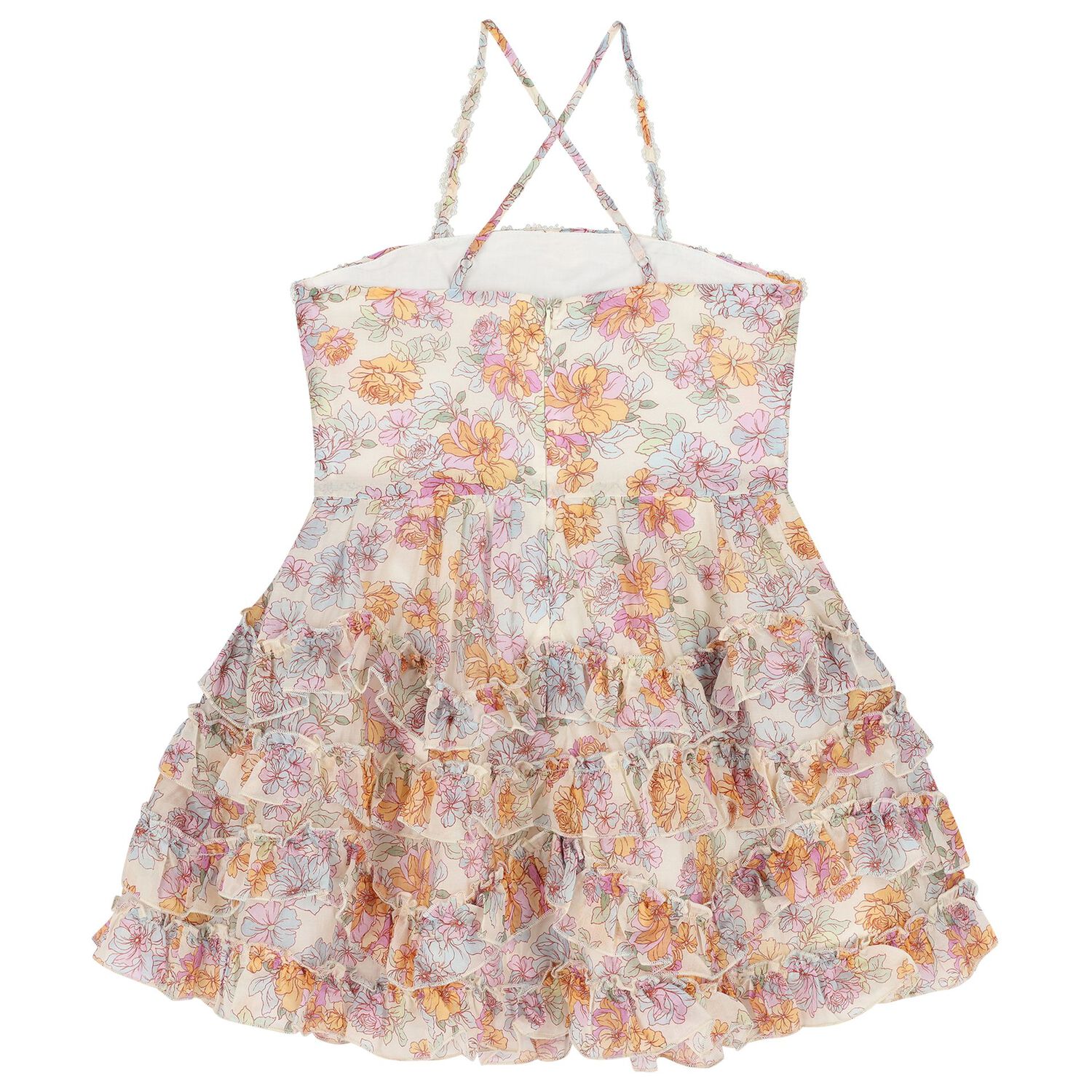 Girls Ivory Floral Dress, 1, hi-res