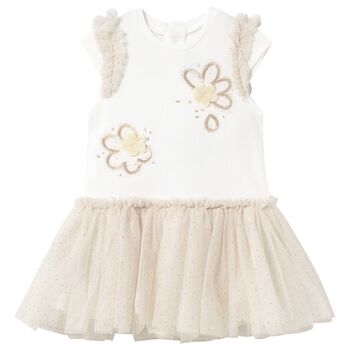 Younger Girls Ivory & Beige Tulle Dress