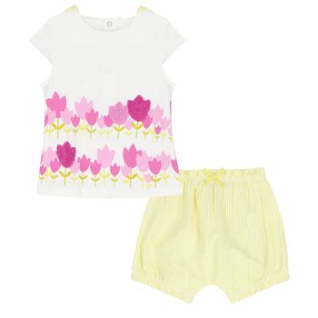 Baby Girls White & Yellow Floral Shorts Set