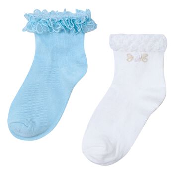 Girls White & Blue Socks ( 2-Pack )