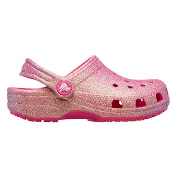 Girls Pink Iridescent Glitter Classic Clogs Sandals