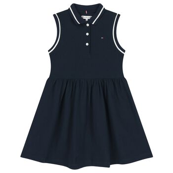 Girls Navy Blue Logo Polo Dress