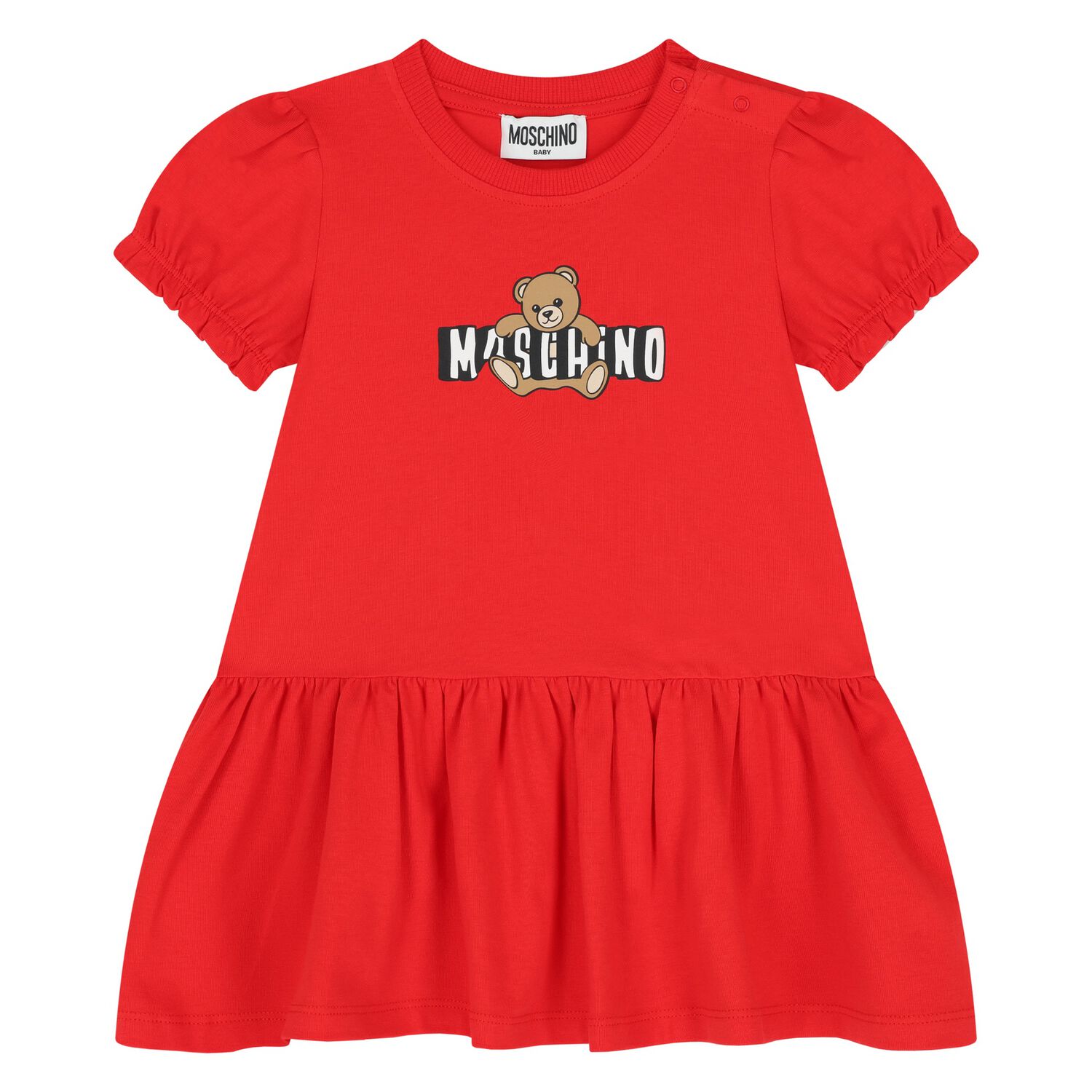 Younger Girls Red Teddy Bear Logo Dress, 3, hi-res
