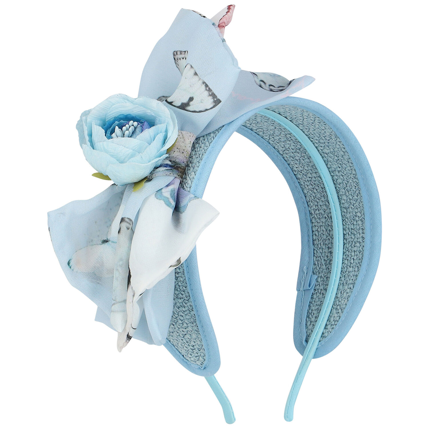 Girls Blue Wide Flower Headband, 1, hi-res