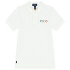 Boys White Logo Polo Shirt, 1, hi-res