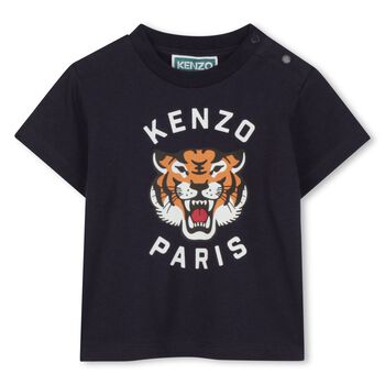 Younger Boys Navy Blue Tiger Logo T-Shirt