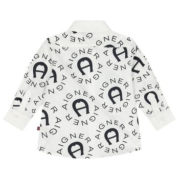Younger Boys White & Black Logo Shirt