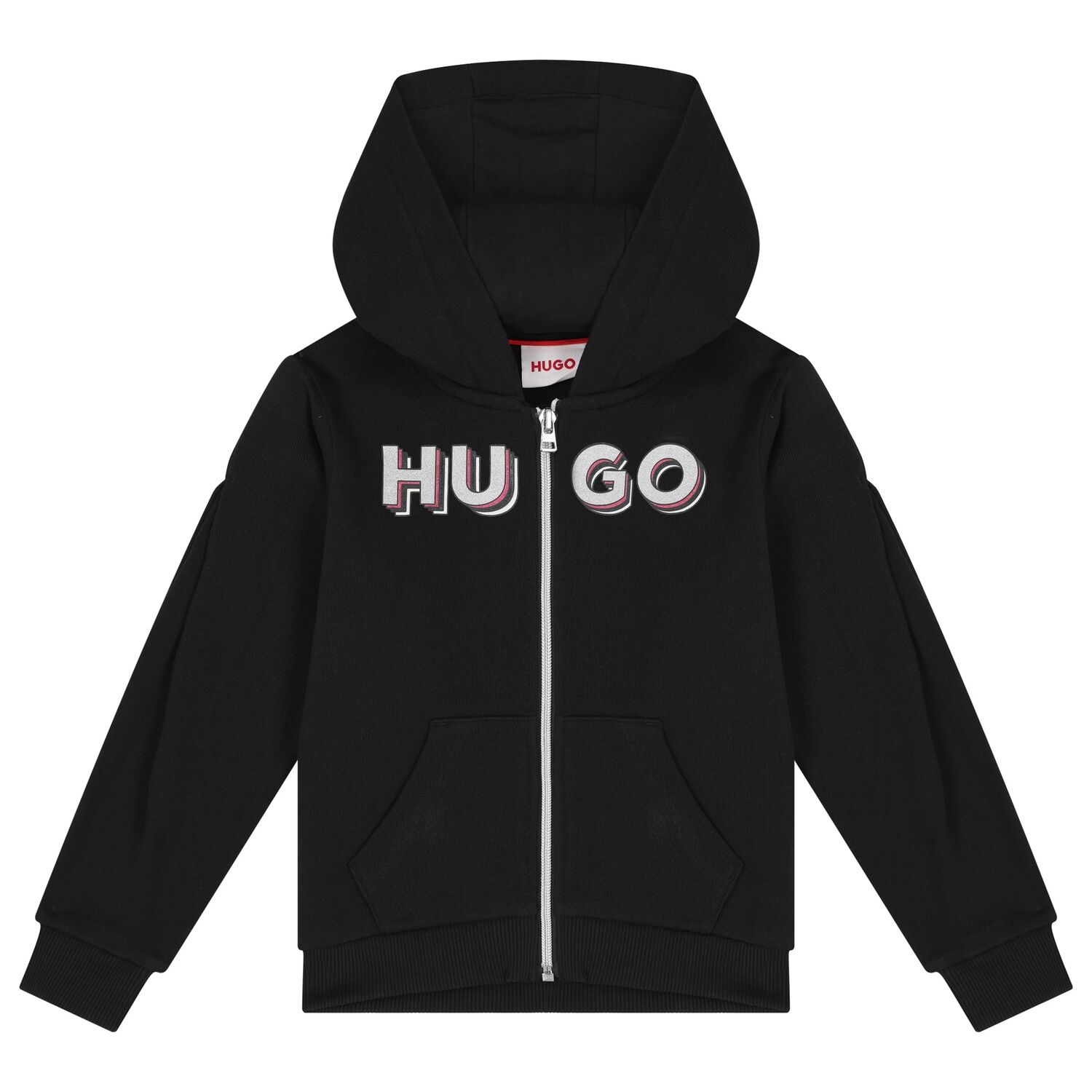 Girls Black Logo Hooded Top, 1, hi-res