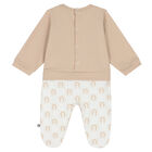 Beige & White Logo Babygrow, 1, hi-res