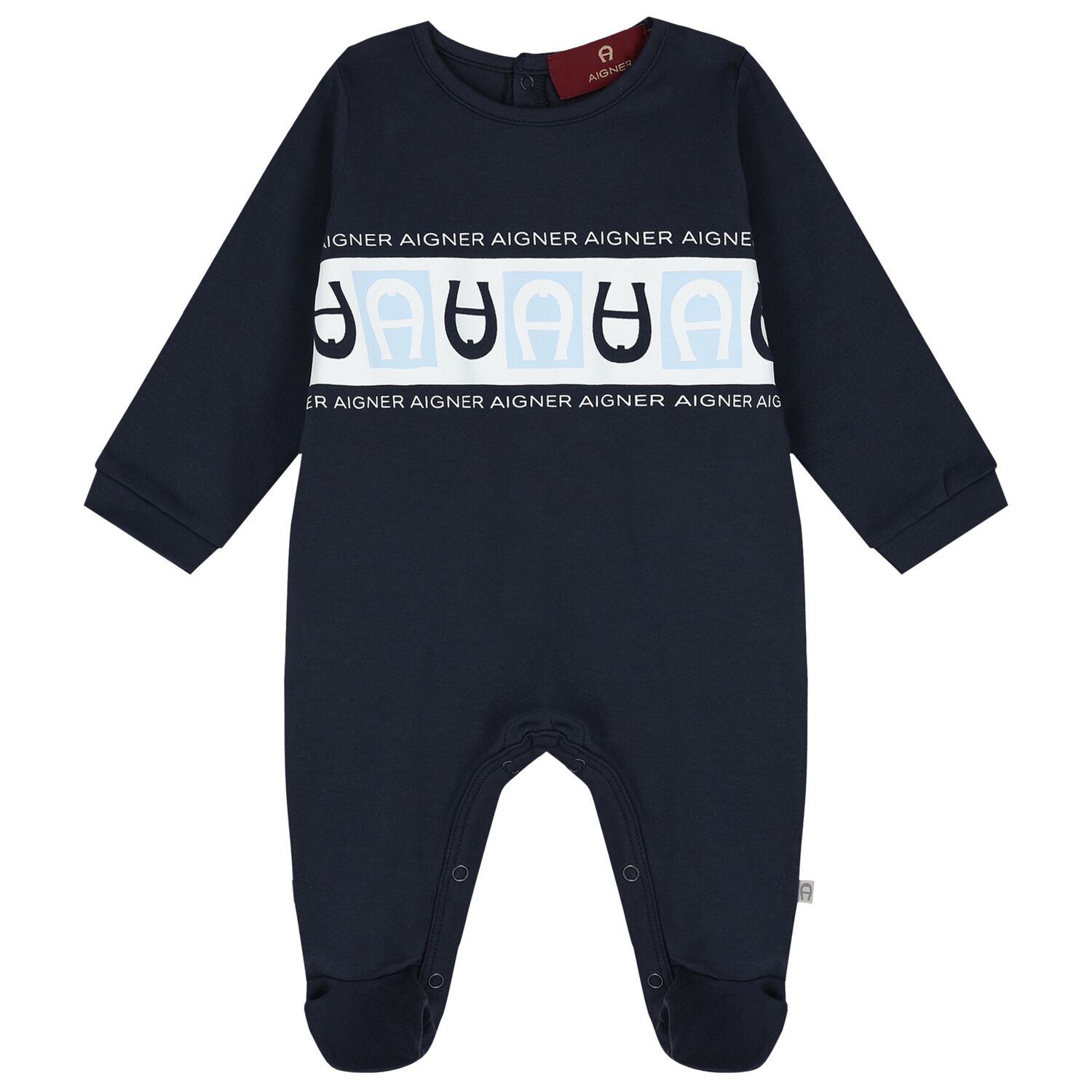 Baby Boys Navy Blue Logo Babygrow, 3, hi-res