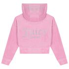 Girls Pink Embellished Logo Hooded Zip Up Top, 1, hi-res