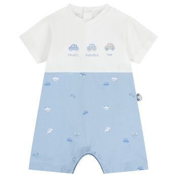 Baby Boys White & Blue Car Romper