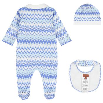 Boys Blue & White Zigzag Logo Babygrow Gift Set