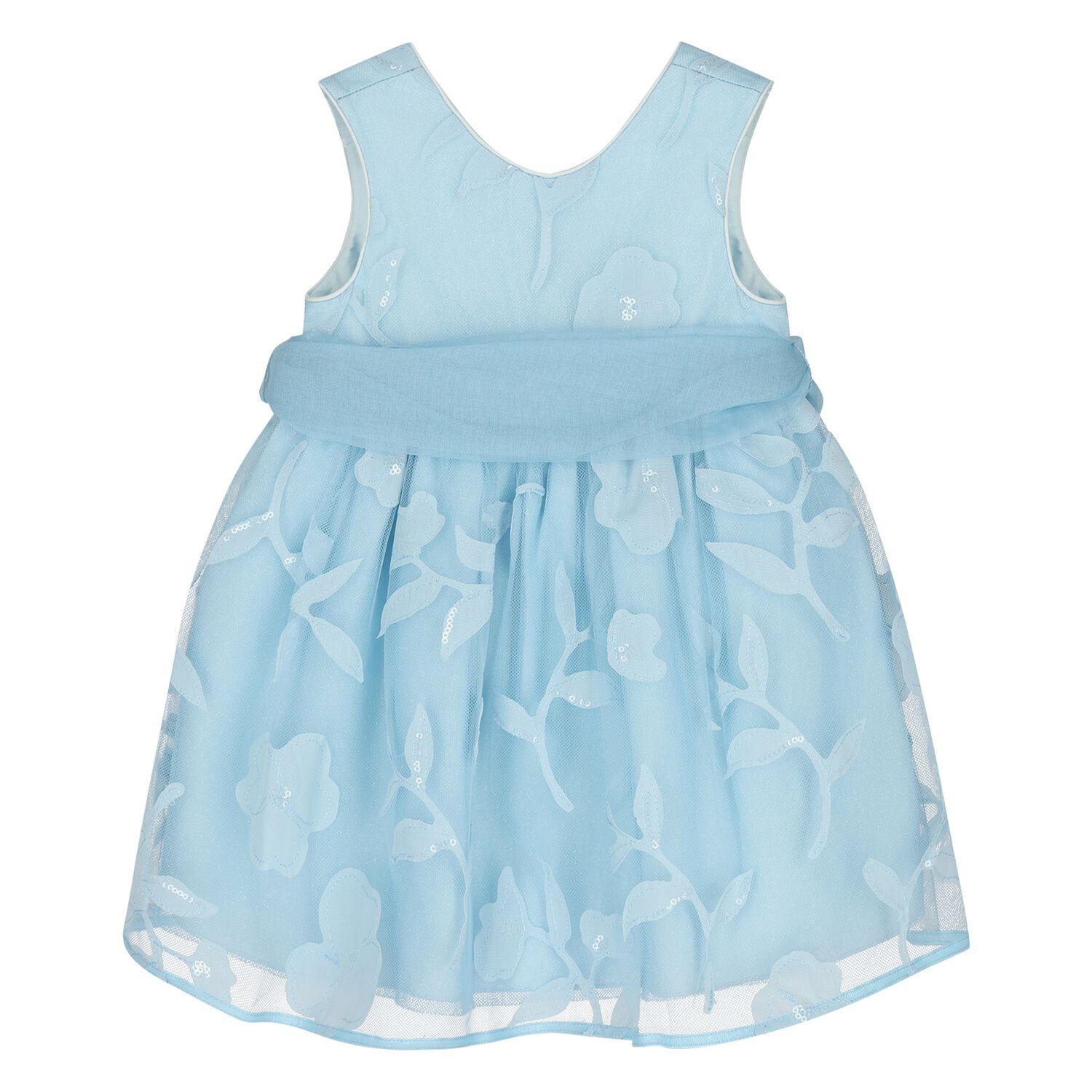 Younger Girls Blue Cut-Out Flowers Dress, 2, hi-res