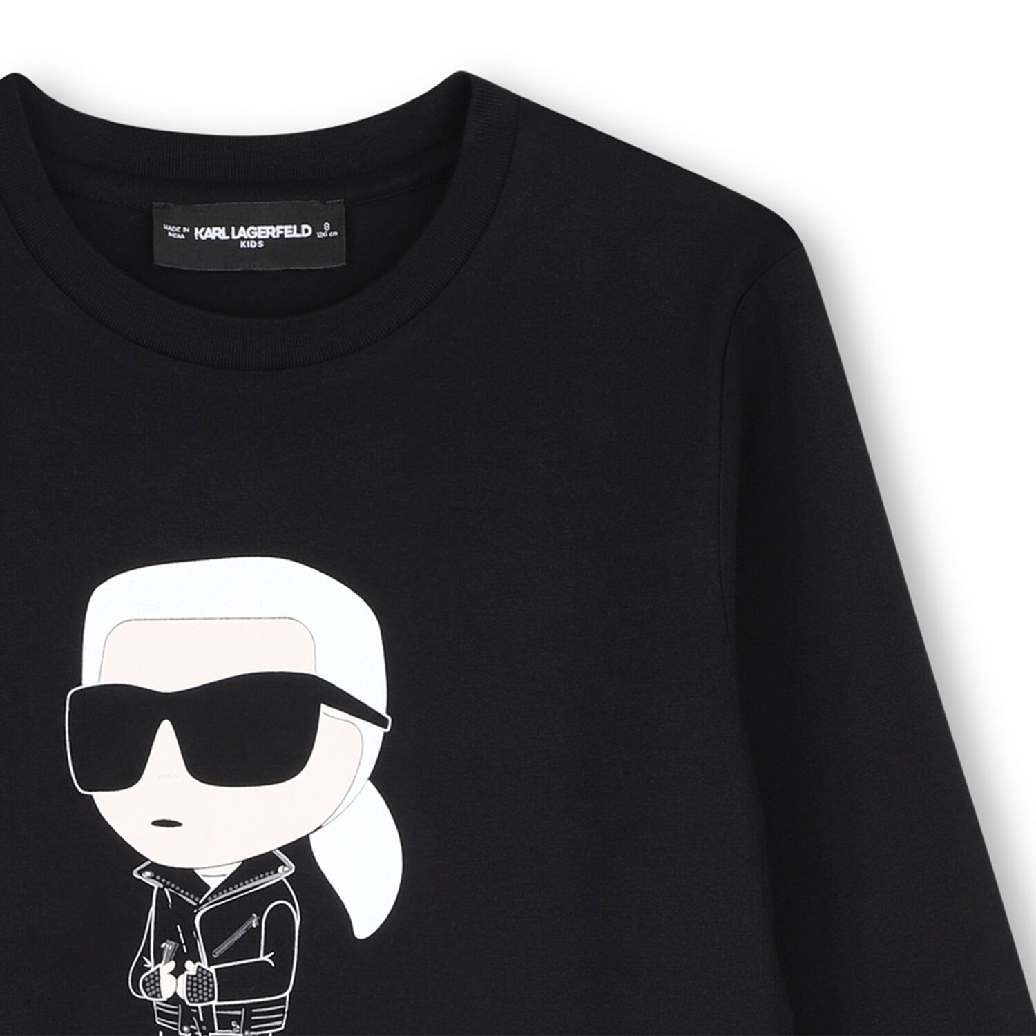 Boys Black Ikonik Karl Long Sleeve Top, 1, hi-res